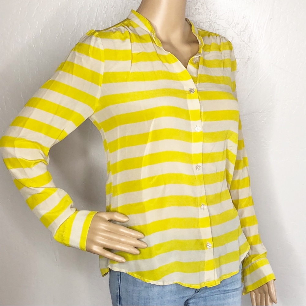 PIM + Larkin Yellow striped button down blouse D - Picture 3 of 6